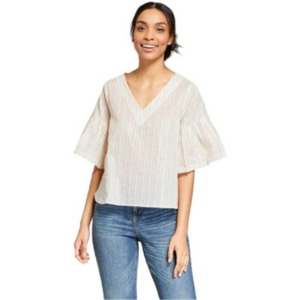 A new day Striped Blouse - Pink, Green, White
